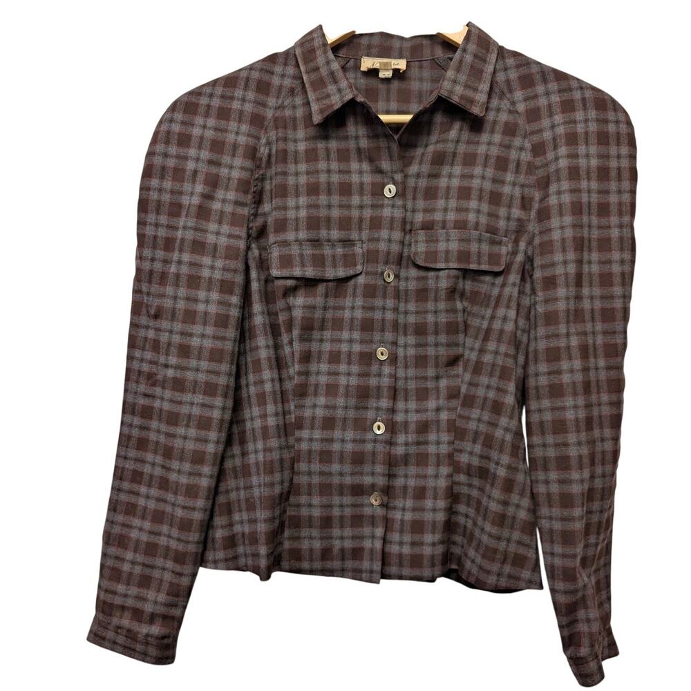 Vintage Narcissa New York Button‎ Front Shirt Plaid Padded Shoulders Tapered L/S